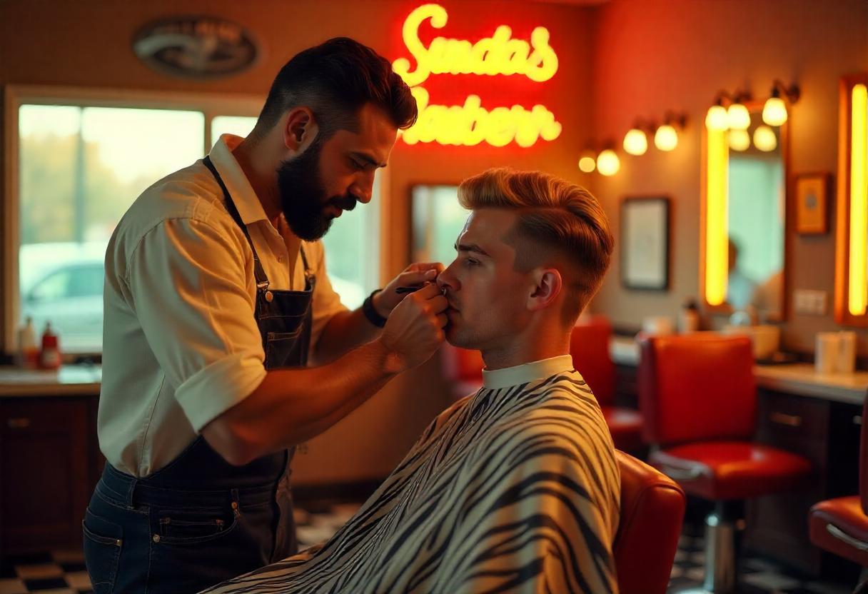 Barber κόβει μαλλιά πελάτη
